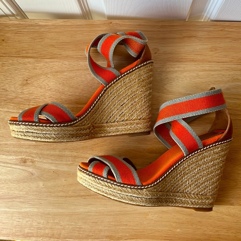 Tory Burch Tri-Color Fabric Adonis Espadrille Wed… - image 1